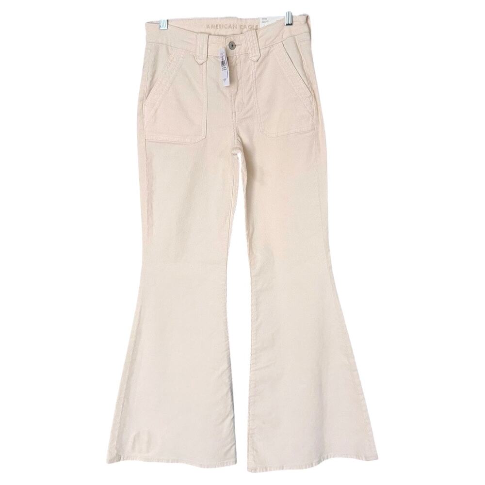 American Eagle Festival Flare Stretch Corduroy Pant Women's 6 Cream Spring NEW - Picture 2 of 9